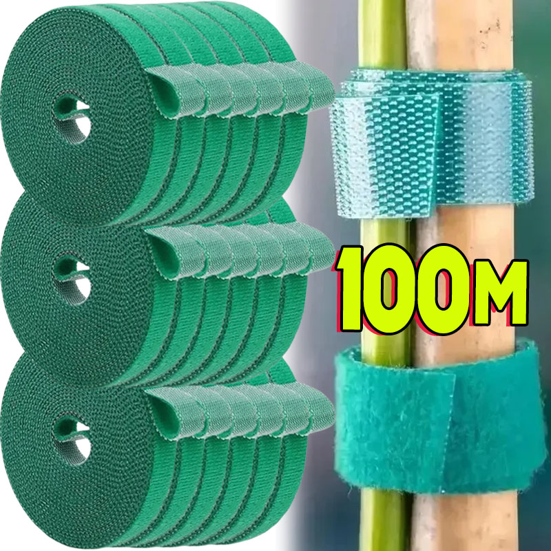 Gear Tie Reusable - 1/100 m verstellbare selbstklebende Pflanzen-Nylon-Kabelbinder, Pflanzenhaken,