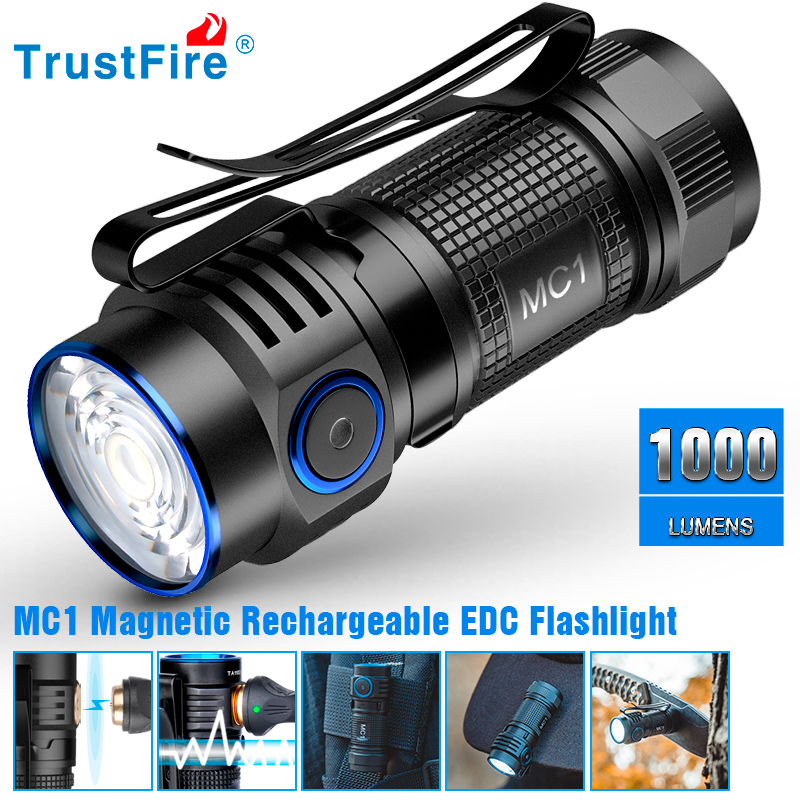 Edc Every Day Carry おもちゃ - Trustfire MC1 wiederaufladbare USB-Taschenlampe, 1000 Lumen,